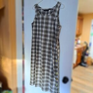 Plaid Gingham Petite Button up Dress w/ multicolor side buttons